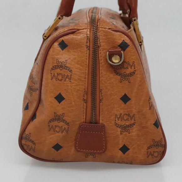 MCM Logogram Vicetos Boston Bag PVC Leather Brown Gold Auth am8629 - Picture 5 of 16